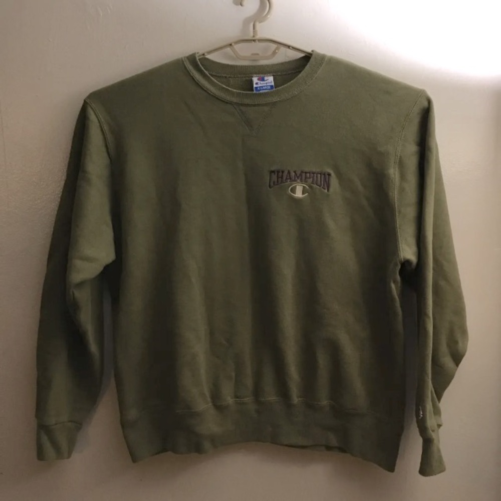 Champion Sweatshirt Men XL  Pullover Crew Neck Embroidered USA Made 90s Olive